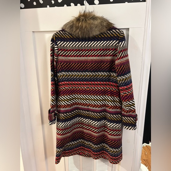 Trina Turk Kendell Striped Tweed fur collar Jacket - Picture 7 of 9
